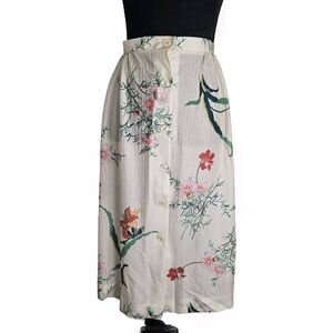 Vintage J.C. Penney Skirt Small Asian Inspired Floral A-Line Midi Button Front